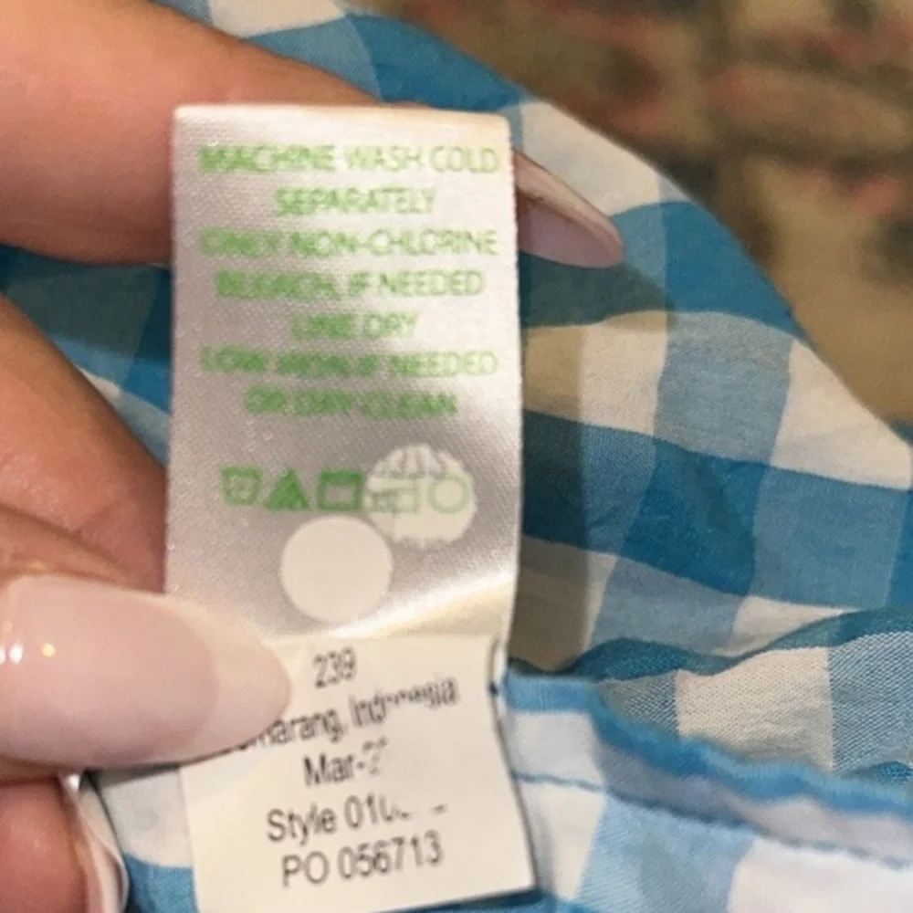 LILLY PULITZER SARAFINA BLUE GINGHAM CHECK BABYDOLL SHORT PUFF SLEEVE SMOCK TOP